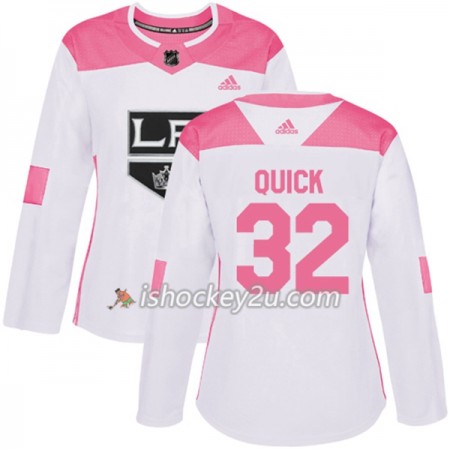 Dame NHL Los Angeles Kings Trøje Jonathan Quick 32 Adidas 2017-2018 Hvid Lyserød Fashion Authentic